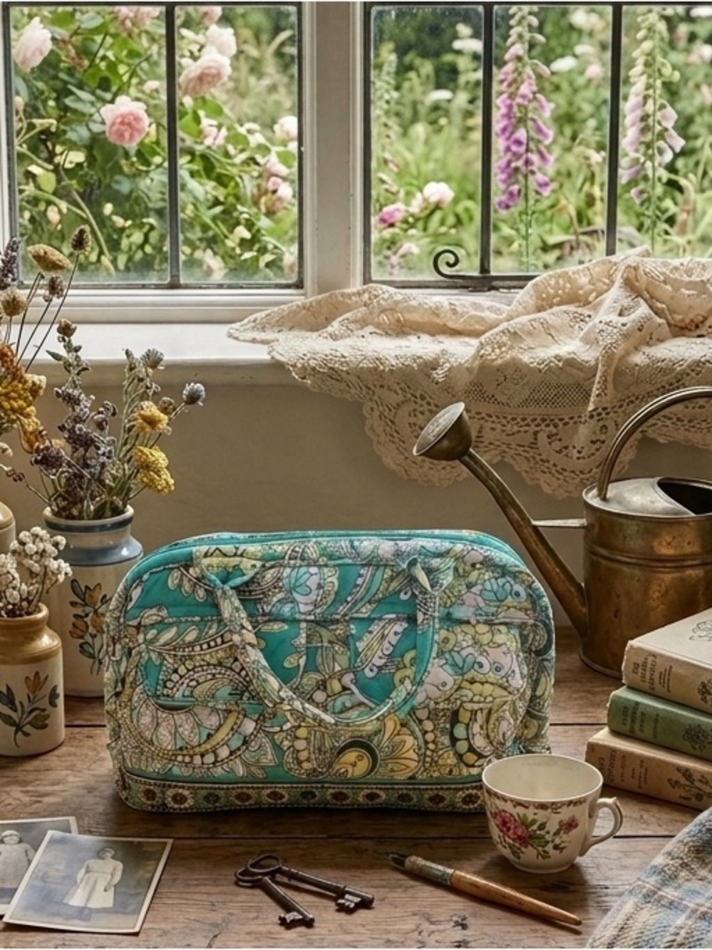 Vera Bradley Peacock Yellow Green Paisley Travel Organizer Bag